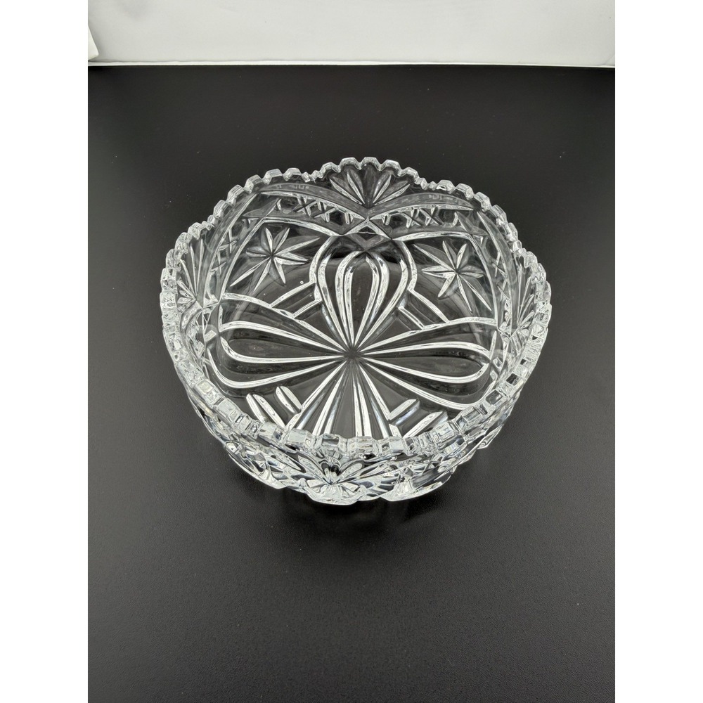 Vintage Cut Glass Style Bowl 4.5" Scalloped Edge Pressed Crystal Dish